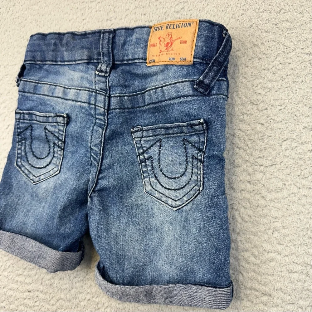 True Religion Shorts‎ Baby 18M Blue Denim Faded Whiskers Adjustable Stretch Tour
